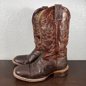 Cavender’s Ostrich Leg Brown Leather Square Toe Men’s Size 8 EE Cowboy Boots EUC